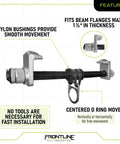 Super Hassle Free Aluminum I Beam Slider Anchor with nylon bushings and centered D ring for quick, tool-free installation.