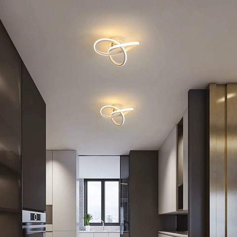 Spiral LED Ceiling Light Fixture, Modern Semi Flush Mount 22W Warm White 3000K in a kitchen setting