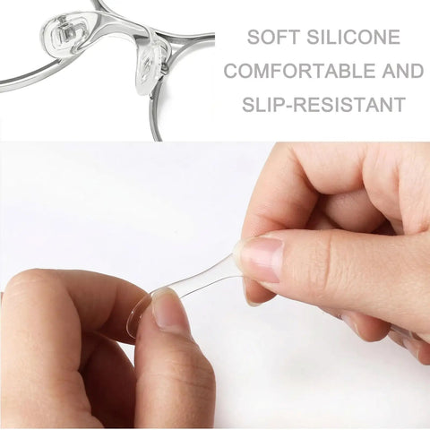 Kick Nose Bruising To The Curb With These 15 Piece Pack Ultra Soft Silicone Eyeglass Nose Pads U Shape being stretched in hands.