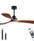 52 Inch Ceiling Fan With Remote And Dimmable Lights, Color Temperature Control, Solid Wood Blades In Mahogany Finish, Indoor Outdoor Use