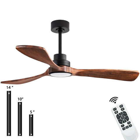 52 Inch Ceiling Fan With Remote And Dimmable Lights, Color Temperature Control, Solid Wood Blades In Mahogany Finish, Indoor Outdoor Use