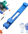 Slick Adjustable Cutting Machine Base Guide With Dead On Circular Saw Milling Positioning Clamp on a workbench with gloves and screwdriver.