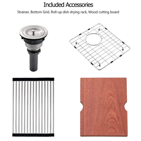 Undermount Stainless Steel Kitchen Bar Sink 15 x 18 x 9 Inches 18 Gauge Heavy Duty Workstation with included accessories