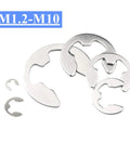 Stainless Steel E Clip Retaining Ring Kit For Shafts M1 2 To M10 20 Pc Circlip Washer Set displayed on white background