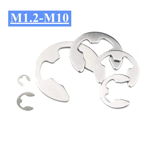 Stainless Steel E Clip Retaining Ring Kit For Shafts M1 2 To M10 20 Pc Circlip Washer Set displayed on white background