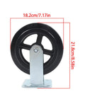 Heavy Duty Rigid Caster Wheels Eight Inch By Two Inch Featuring Rubber Tires And Solid Cast Iron Cores For smooth rolling on hard floors.