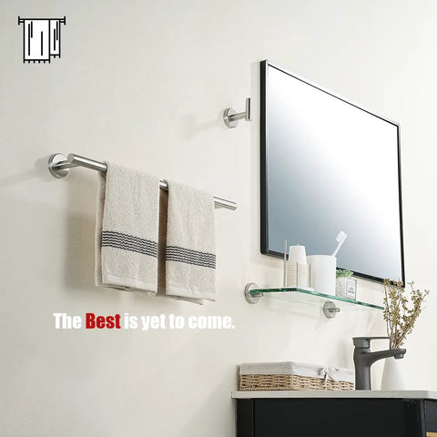 Stainless Steel Towel Bar 18 Inch Usable Length With Thick 0.8mm Tube And 2mm Posts Brushed Finish Wall Mount Rack For Bathroom 304 Stainless Rust Proof 20.5 Inch Overall Easy Install No More Folding Towels installed in bathroom