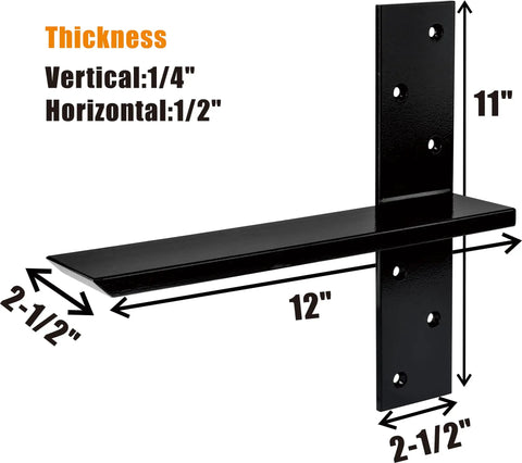 2 Pack Heavy Duty Floating Shelf Brackets For Granite Countertops, Hidden Knee Wall Mount Supports with dimensions shown