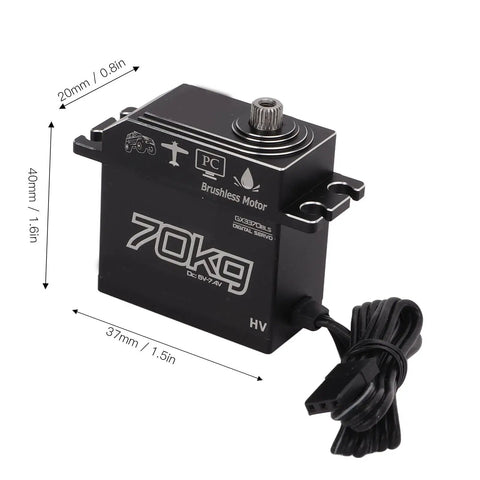 Beast Mode 70Kg Brushless Digital Servo with IP67 waterproof housing, dimensions 40x37x20mm for RC crawler builds.