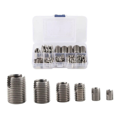 Stainless Steel Self Tapping Thread Inserts Kit 50 Pack High Hardness Reinforced Thread Repair For Automobiles Inner Thread Repair Tool Set For Durable Automotive Fasteners, assorted inserts in case