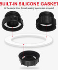 Heavy Duty IBC Tote Adapter Kit For 275 330 Gallon Drums With Three Thread Sizes 1/2 In NPT Inlet, 2 In Fine, 2 In Coarse, And 3/4 In Male GHT Brass Hose Faucet Connector With High Flow Shutoff, built-in silicone gasket