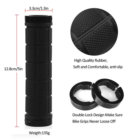 Comfy Rubber Bike Handlebar Grips With Aluminum Alloy Core And Plastic End Caps For MTB BMX And More, 128mm Long, 22.2mm Diameter