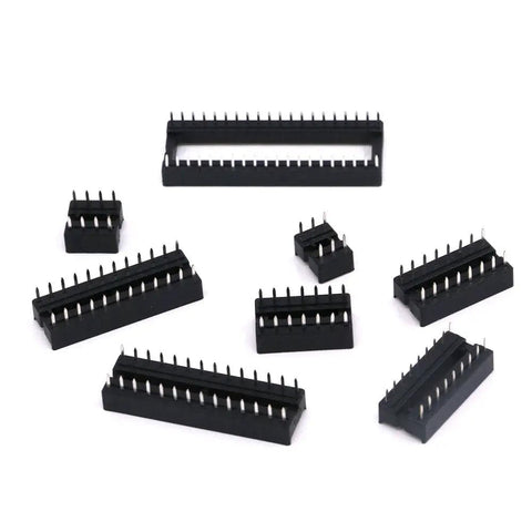 Assorted 122Pcs DIP IC Socket Set, 2.54mm Pitch Solder Type Adapters, 6 to 40 Pin, for DIY Electronics Projects, black adapters shown