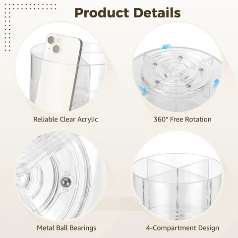 Round 3 Piece Turntable Organizer With 360 Degree Spin Clear Acrylic Lazy Susan for coffee pods and drink mixes.