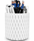 Rotating Desk Pen Organizer With Five Slots Spinning Pencil Cup For Office Home School And Craft Room White Finish 360 Degree Base