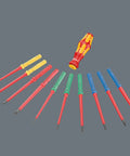 Compact VDE Insulated Screwdriver Set Of 26 Pieces Kraftform Kompakt Big Pack With Anti Roll Handles displayed spread out