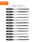 Drop Forged T12 File Set With Carry Case 16-Piece Hand File Kit with twelve 6-inch precision needle files shown horizontally.