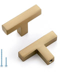 Set Of 30 Solid Single Hole Slim Square Bar Cabinet Pulls In Champagne Bronze Finish shown with mounting screws