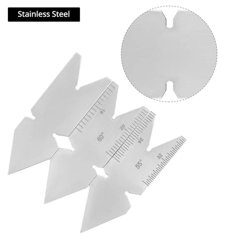 Must-Have 5 Piece Thread Pitch Gauge Tool Set In Stainless Steel With SAE And Metric Markings, Easy Read Gauges displayed on white background