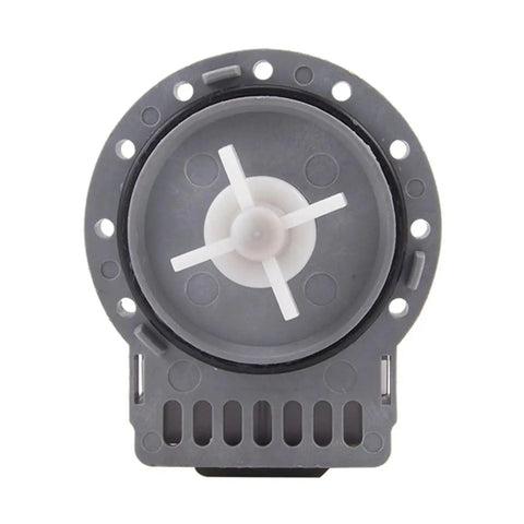 Easy Install No Fuss Plastic Drain Pump For Automatic Washing Machines Keeps Water Flow Smooth Quick Swap Built Tough For Longevity Quiet Operation Compatible With Fully Automatic Washers Across Brands, gray plastic front view