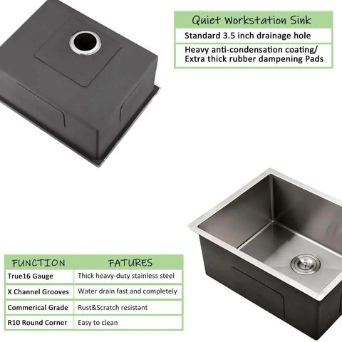 Deep 23 Inch Undermount Stainless Steel Kitchen Sink With 16 Gauge Single Bowl Ultra Durable Rust Resistant Easy Clean