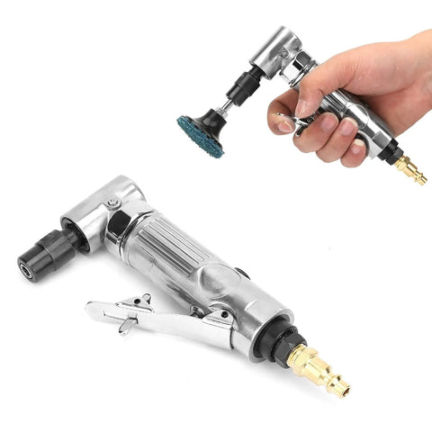 Tough As Nails 90 Degree Pneumatic Die Grinder Cranked Up To 20000 RPM with brush attachment for precise metal polishing.