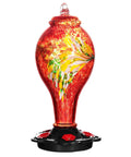 Hand Blown Glass Hummingbird Feeder With Ant Moat, 36 Fluid Ounces, Five Feeding Stations, Bold Red Color, Outdoor Garden Decor