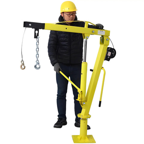 Heavy Duty Hydraulic Engine Hoist With Foldable Cherry Picker Frame, 2000 Lb Capacity, worker operating telescoping boom.