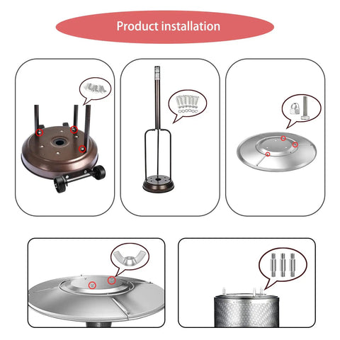 All In One Patio Heater Replacement Parts Kit With Reflector Shield And Hardware Pack Including Wrench Nuts Bolts Screws Washers Spacers Wing Nuts And Cap Nuts For Round Umbrella Style Stand Up Heaters installation diagram