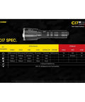 2500 Lumen Tactical Flashlight With Long Range 300 Yard Beam And 7000mW 940nm IR Illuminator specs chart