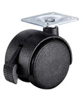 Slick Rolling 4 Pack Of Heavy Duty Nylon Swivel Caster Wheels Equipped With Rock Solid Brakes And Butter Smooth 360 Degree Spin close-up of single black nylon wheel with brake, designed for easy installation.