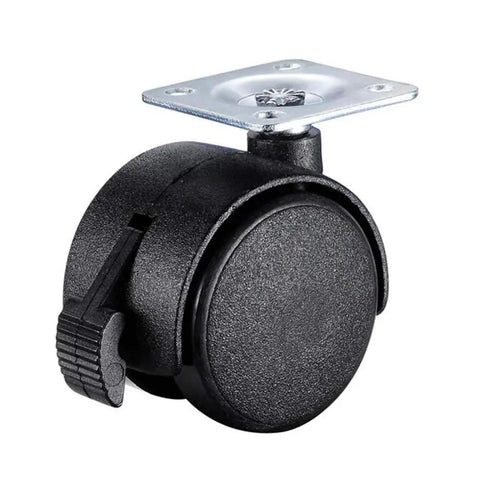 Slick Rolling 4 Pack Of Heavy Duty Nylon Swivel Caster Wheels Equipped With Rock Solid Brakes And Butter Smooth 360 Degree Spin close-up of single black nylon wheel with brake, designed for easy installation.