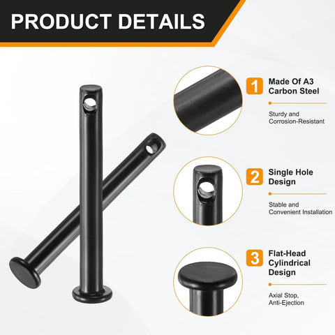 4 Pack M4x35mm Clevis Pins With Single Hole, Black, Pro Grade Heavy Duty Quick Release Pins For Agricultural, Aviation, Construction, Machinery Linkages, Suspension, Hinges, Rigging, Ship Gear, And Furniture Assembly. black A3 carbon steel single-hole clevis pins