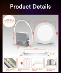 Diagram of 4 Pack 6 Inch Ultra Thin Smart WiFi Recessed Canless Downlights RGBWW with measurements and junction box shown