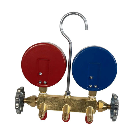 Professional Two Valve Refrigerant Manifold Gauge Set Featuring Polished Polycarbonate Faces Sweet For R32 A2L R454B R410A Servicing Geared Toward Hvac Crews Chasing Rock Solid Pressure Readings Every Time On The Job Site