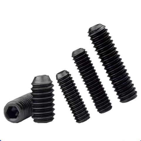 Built Tough M12 12mm Grub Screws Cup Point Set Bolt Pack Of 30 Internal Hex Drive showing various lengths and black coating.