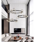 Fresh Modern Metal Chandelier with 39 Clear Glass Bubbles and G9 Sockets illuminates a stylish living room.