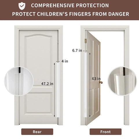 Totally Pinch Proof Door Guard And Protector Set For Kids Smart Rubber Hinge Stopper, door dimensions showing safety features.