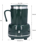 Dual Mode Electric Mug Warmer And Cooler Keeps Your Coffee Ice Cold Or Piping Hot Desktop Aluminum Heater Chiller Usb Powered Non Slip Mat For Daily Grind Green, compact green mug warmer with dimensions and handle.