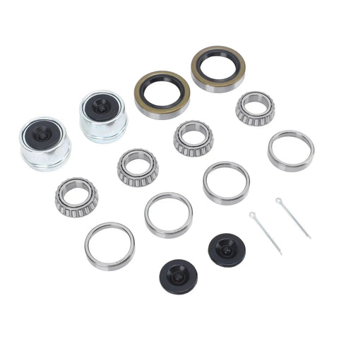 Trailer Axle Bearing Kit For Boat Trailers, 2 Sets 16 PCS, Wheel Bearings, Grease Seals And Dust Caps, Beefed Up Replacement