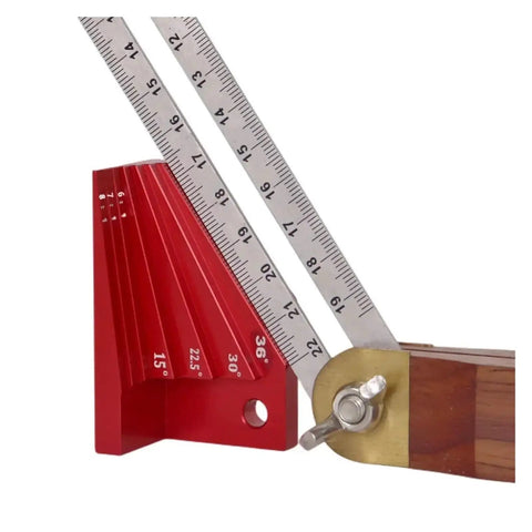 Digital Caliper, Micrometer Bevel Block Gauge Angle Finder Protractor with red measuring block and metal angle ruler.