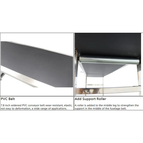 Industrial 110V PVC Belt Conveyor with Double Guardrail 118 Inch Length Seven Point Eight Inch Belt Width Flat Belt Systems detail view