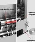 Close-up of Go To Wire Stripping Machine For Scrap Copper Cable showing V groove design and spare blade feature.