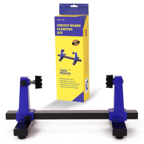 Adjustable PCB Holder Clamp with 360 Degree Rotation for Soldering and Desoldering, durable metal base, anti-slip feet displayed