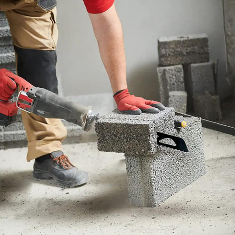 Beefy Tungsten Carbide Reciprocating Saw Blades For Demolition And Masonry, Cut Porous Concrete, Bricks, Fiber Cement And Wood, Long Lasting Durability 3-Piece Set in use cutting concrete block.