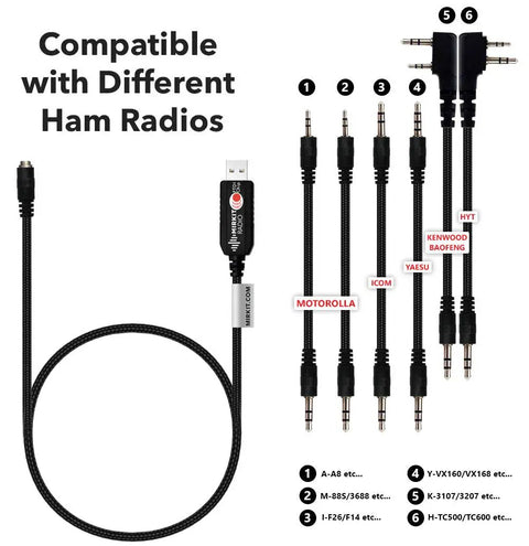 Universal 6 In 1 USB Ham Radio Programming Cable With 59 Inch Extended Length Compatible With Baofeng Motorola Kenwood HYT ICOM Yaesu