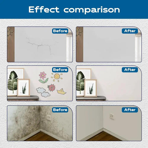 Effect comparison of Drywall Patch Repair Kit For Quick Hole And Crack Fix on wall cracks, nail holes, and moldy areas.
