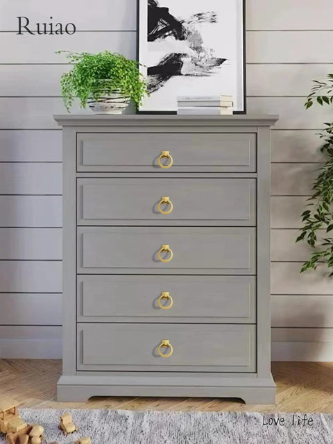 Beefy 4 Pack 2-1/2 Inch Solid Cupboard Knobs Zinc Alloy Vintage Ring Cabinet Pulls Gold Round Dresser Drawer Knobs With Screws For Kitchen Cabinets And Dressers Easy Install Durable Rust Resistant Hardware installed on a gray dresser.