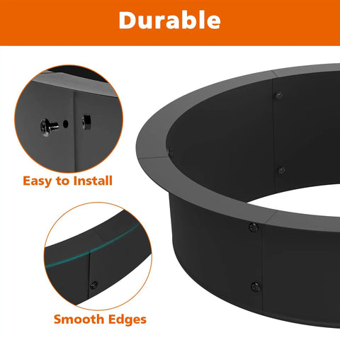 Outdoor Fire Pit Ring Kit showing installation details and smooth edges for durability.