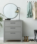 Gray dresser with Matte Black Cabinet Pulls 30 Pack 6 1 Quarter Inch Cabinet Handles With Mounting Template 8 4 Fifth Inch Overall Length Stainless Steel Kitchen Pulls For Cabinets Easy Install No Sweat near round mirror and coat rack in entryway.